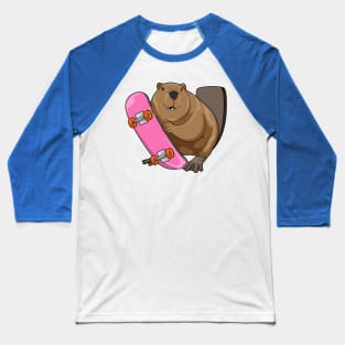 Beaver Skater Skateboard Baseball T-Shirt